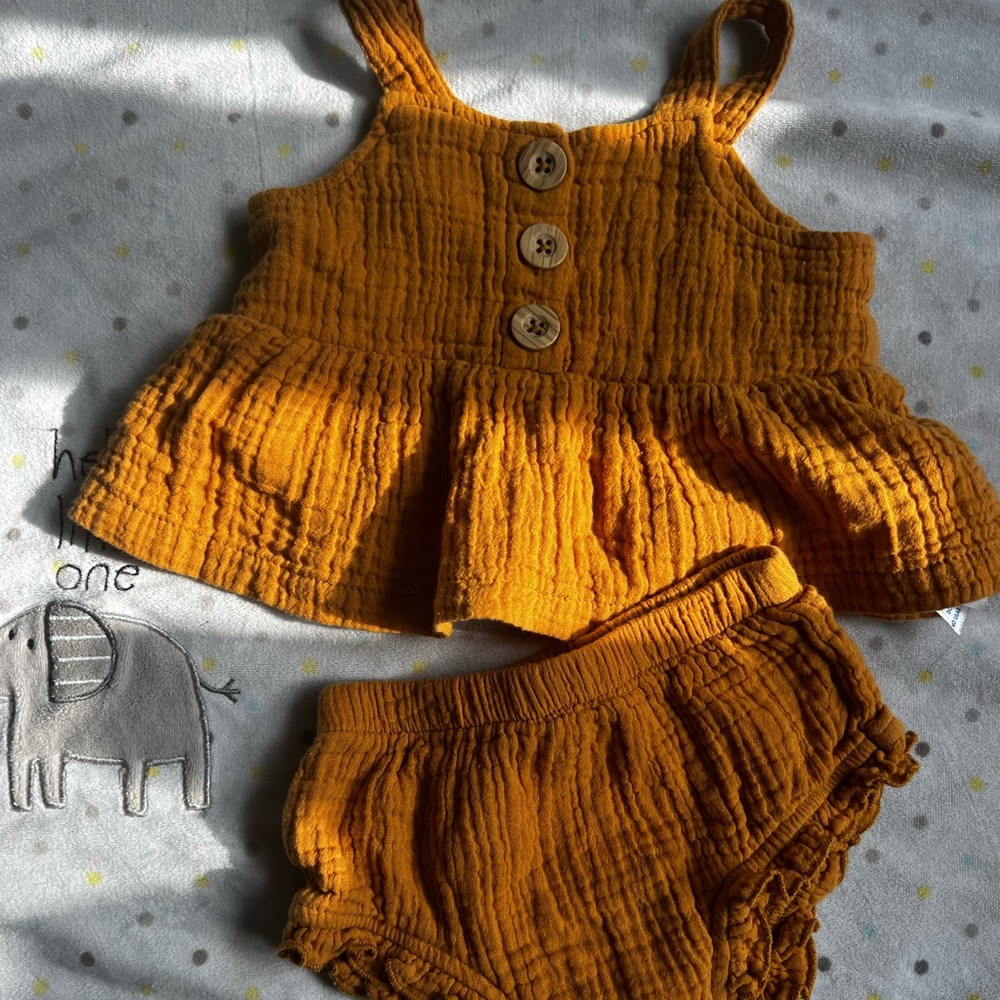 Two piece set with tank and ruffle bottom